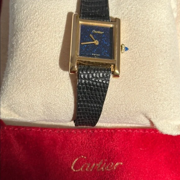 Cartier Tank Gold and Black Watch - Blue Face - Picture 5 of 13